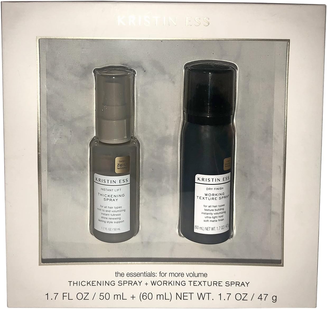 Kristen Ess Volume Essentials Set! Thickening Spray And Working Texture Spray! Each Bottle Is 1.7 OZ! Perfect For Traveling! With Zip Up Technology Designed To Treat Split Ends And Weak Hair!