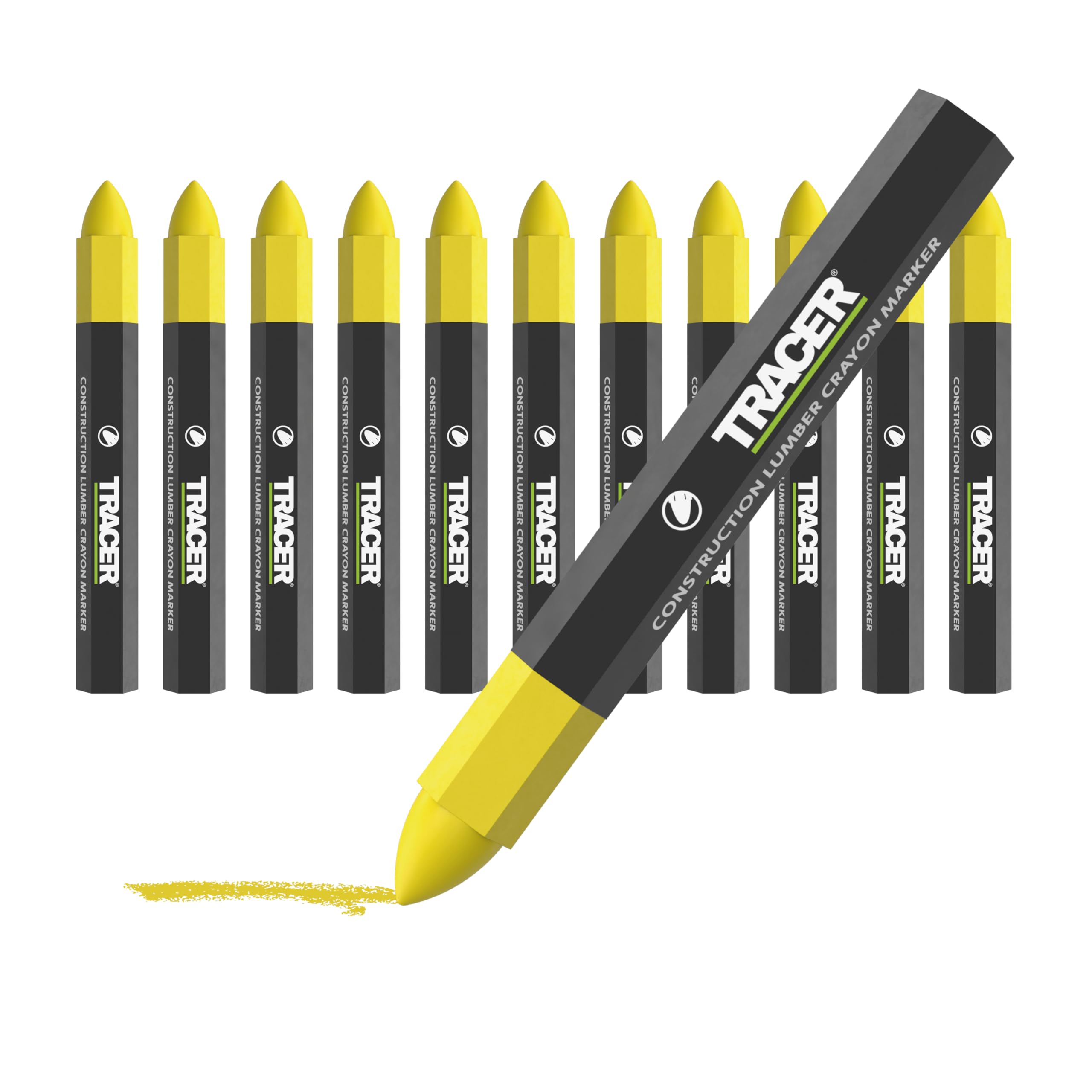 Tracer Construction Lumber Crayon Markers, Pack of 12 - Yellow. 12 x Yellow Multi Surface Marking Crayons