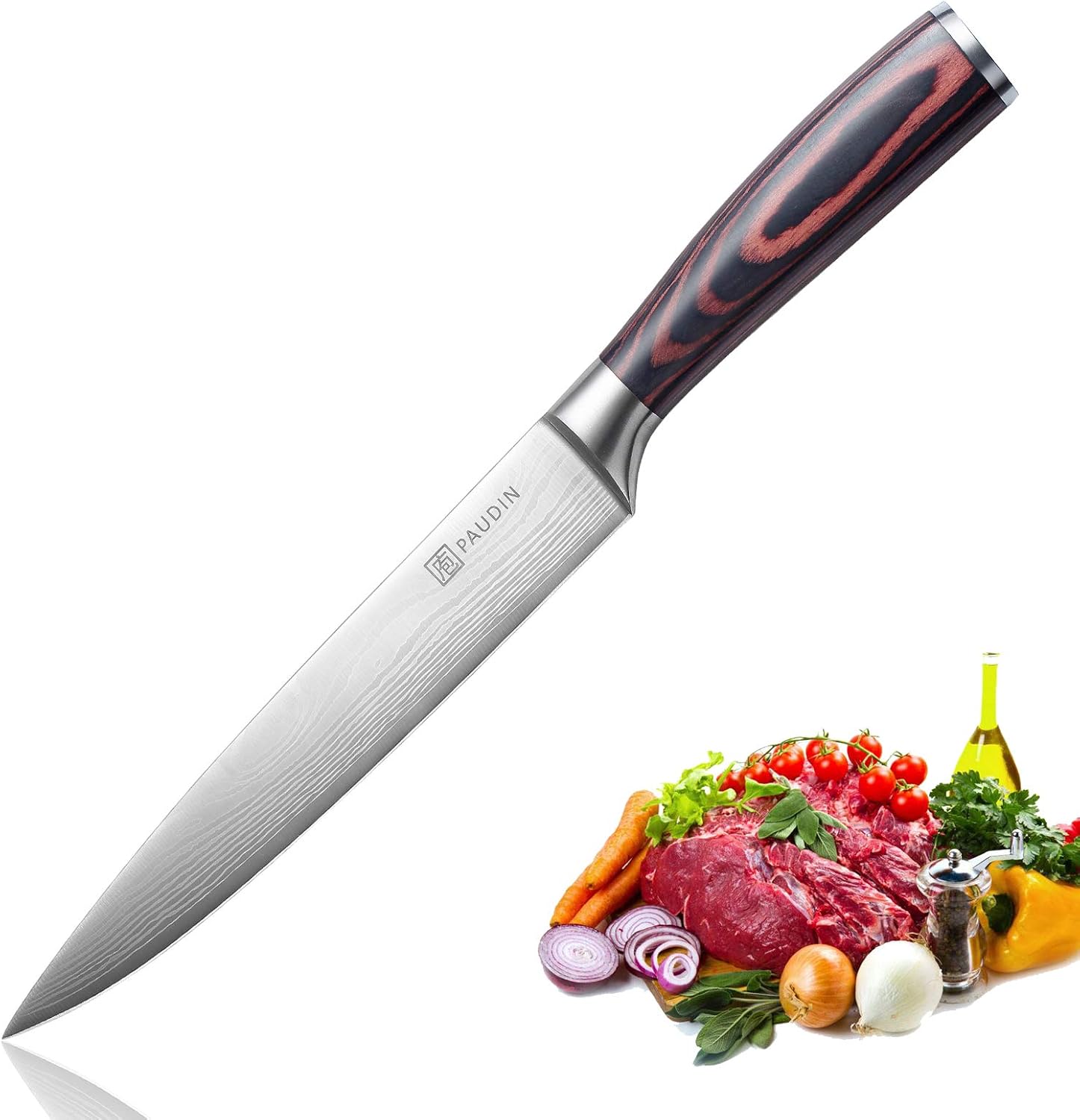 PAUDIN 20cm Fleischmesser Kochmesser Besteck Küchen Messer aus deutschem Edelstahl, scharfe Küchenmesser mit Lange und schmale Klinge