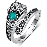 Peireara Highland Cow Spoon Ring 925 Sterling Silver Adjustable Thumb Ring Western Rings Vintage Western Jewelry Gifts for Women