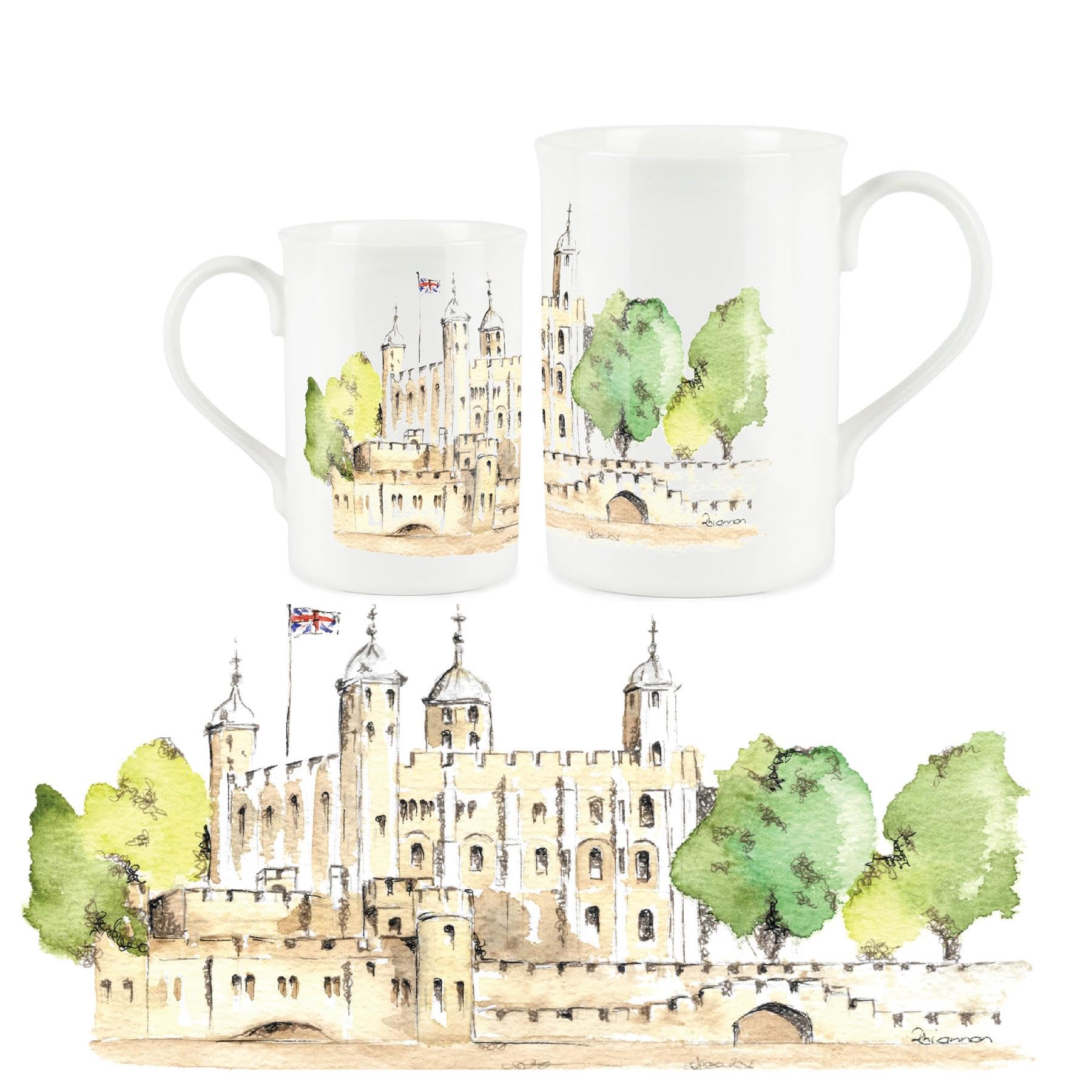 Purely Home British Landscapes Range - Tower of London Design Mug by Rhiannon Chauncey - Fine Bone China Mug Coffee/Tea Gift