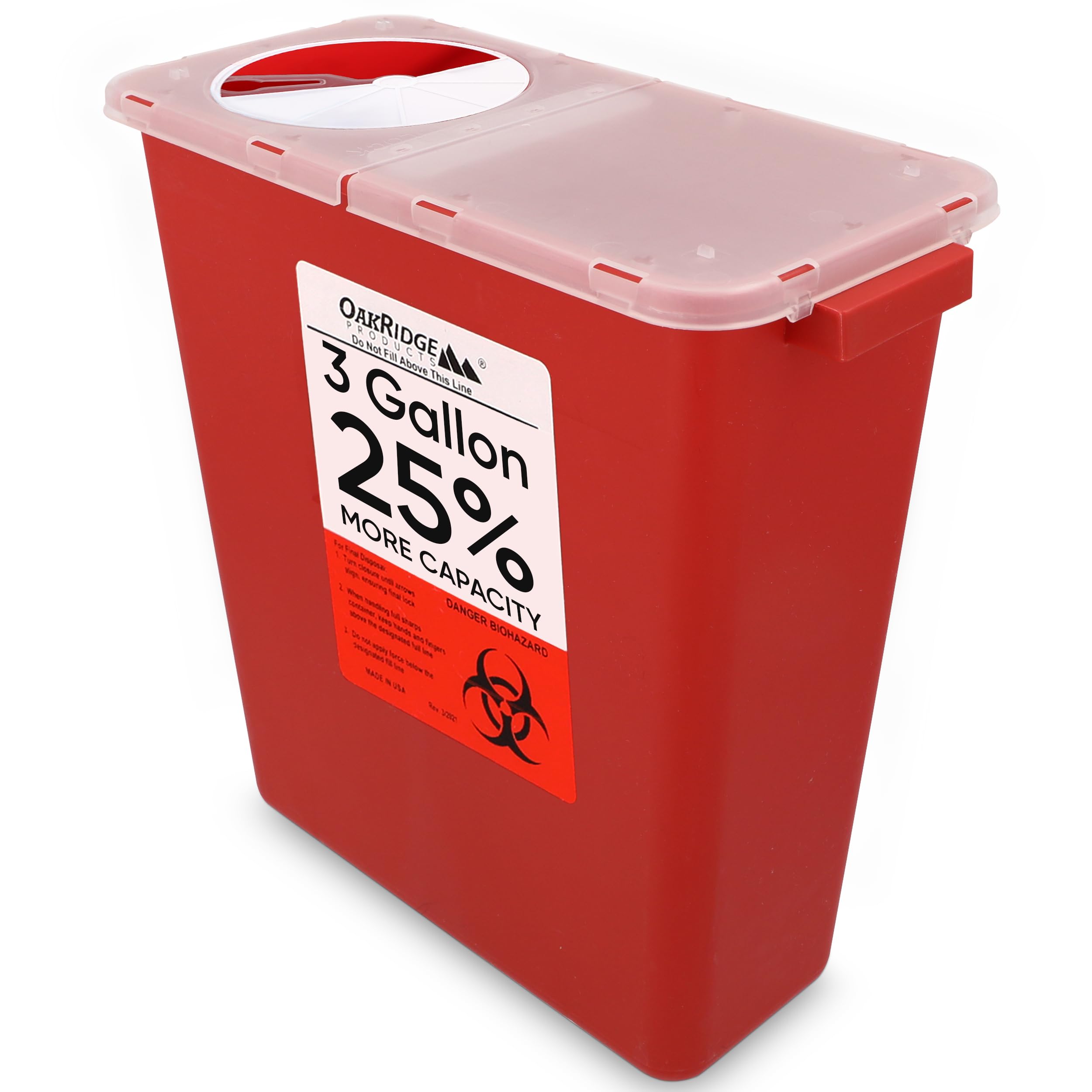 Photo 1 of Oakridge Products Large Sharps Container for Home Use and Professional 3 Gallon (1-Pack) with Rotating lid, Biohazard Needle and Syringe Disposal, CDC Certified