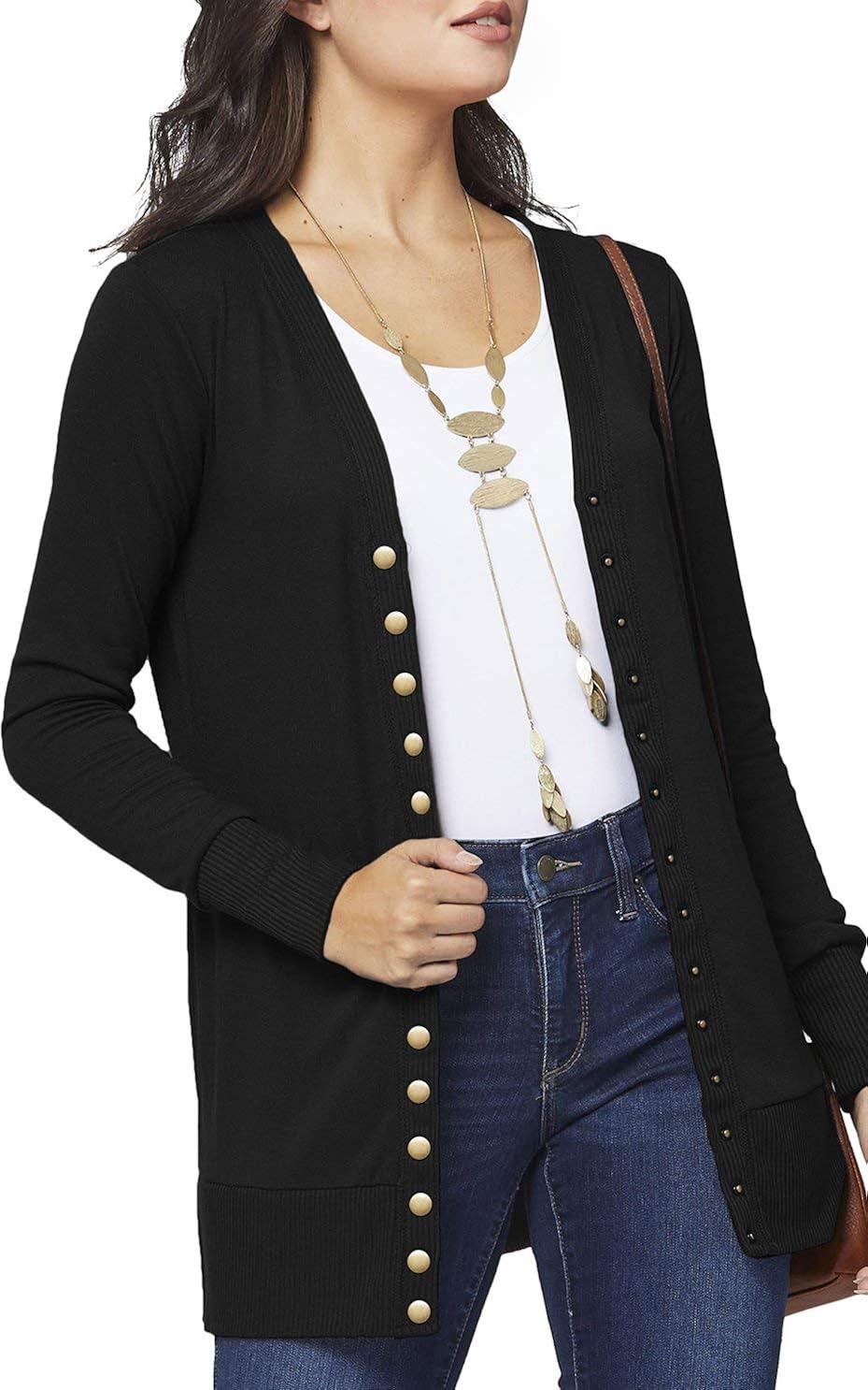 Women's Cardigan V-Neck Snap Button Down Soft Knit Long Sleeve Sweater at  Women’s Clothing store
