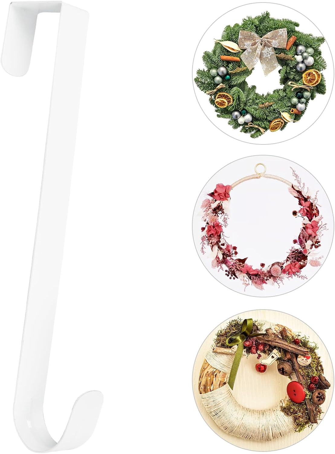 Wreath Hangers - ShangTianFeng 15 Inch White Wreath Hangers for Front Door, Non Scratch Door Wreath Hanger, Door Hanger Hook, Door Hooks for Hanging, Over Door Hangers Hooks, Wreath Hooks for Front Door