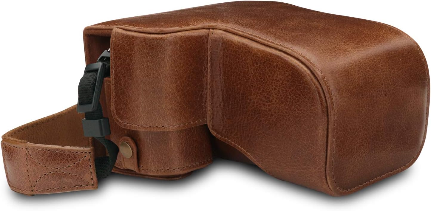 MegaGearMG1656 Ever Ready Genuine Leather Camera Case Compatible with Sony Alpha A6100, A6400 (18-135mm) - Brown