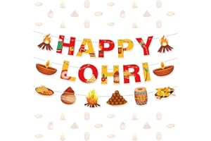 Musaeva Lohri Party Banners Decorations - 3 PCS Indian Harvest Festival Bonfire Theme Music Dancing Happy Lohri Banner Decora