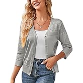 GRACE KARIN Women's 2025 Cropped Cardigan 3/4 Sleeve Lightweight Crochet Shrug Hollowed-Out Knit Sweater Tops