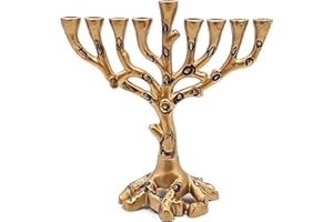 THE DREIDEL COMPANY Hanukkah Menorah Tree of Life, Brass Finish for Chanukah, Fits Most Standard Hanukkah Candles