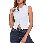 WOWULOVELY Women’s Button Down Tank Summer Vest Going Out Tops Sleeveless Ribbed Tees Open Front Y2K Shirts