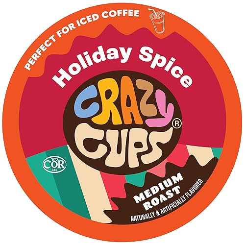 Crazy Cups Flavored Coffee Pods, Holiday Spice & Blend, Single Serve Coffee for Keurig K Cups Machines, Hot or Iced, Medium Roast in Recyclable(Pack of 1, 22 Count Total)