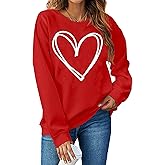 LHBNK Valentines Day Sweatshirt for Women Funny Love Heart Shirts Casual Valentine Pullover Long Sleeve Tops