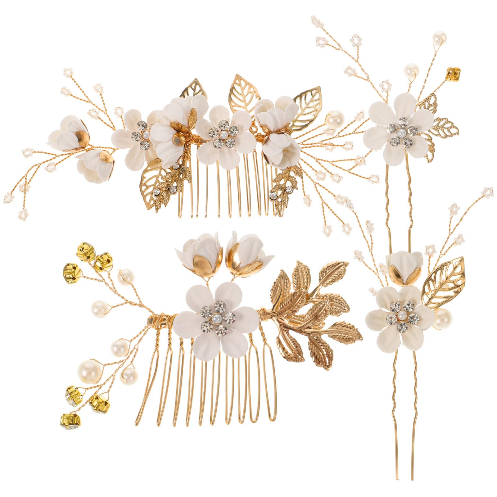 NUOBESTY Wedding Hair Comb Set 4 Pieces Floral Rhinestone Bridal Hair Accessories for Bride Bridesmaids Special Occasions