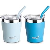 Mollcity Kids Tumbler with Straw 2 Pack 9 oz Skinny Tumbler Stainless Steel Double Wall Vacuum Insulated Cup with Spill Proof Lid, Sweat-Free