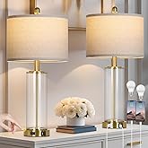 26" Gold Glass Table Lamps Set of 2, 3-Way Dimmable Touch Control Living Room Lamp with USB C+A Ports &amp; AC Outlet, Modern Bedside Lamps, Elegant Bedroom Lamps for Nightstand Side End Table Desk