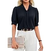 Blooming Jelly Women Business Casual Tops Button Down Shirts Summer Work Short Sleeve Blouses with Tie Neck