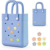 Mini Rubber Tote Bag for Little Girls & Women, X-Small Waterproof EVA Beach Bag with 7 Cute Charms