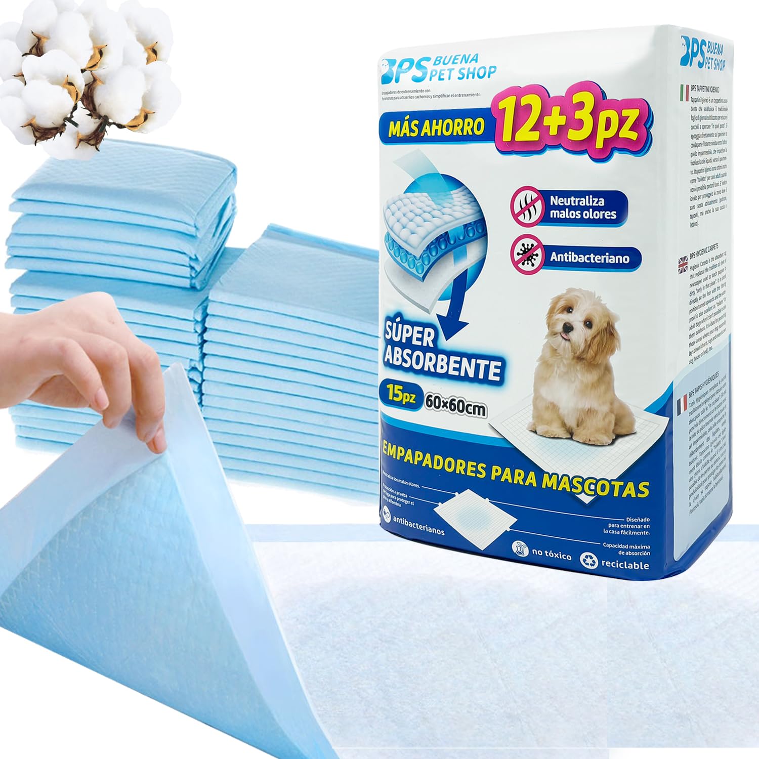 BPS BUENA PET SHOP BPS Training Pads for Dogs and Cats, Hygiene Pad (Pack of 15, 60 x 60 cm) BPS-2212