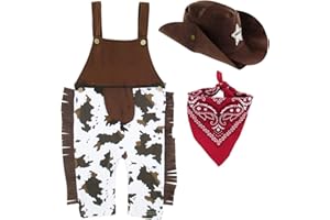A&J DESIGN Baby Boys' Western Cowboy Romper Sets with Scarf and Hat