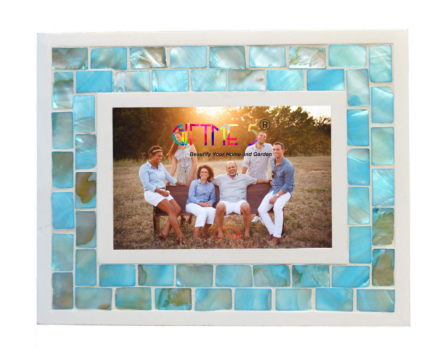 GIFTME 5 Picture Frame 5x7 Mother of Pearl Mosaic Photo Frame,Beach