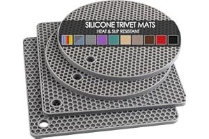 QPIX DIGITAL Silicone Trivet Mats, Silicone Pot Holders for Hot Pots and Pans, Heat Resistant Counter Mats for Tables, Countertops, Spoon Rest and Large Coasters, 4 Pack Gray Trivets for Hot Dishes