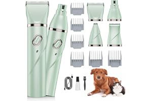 Lanumi 4 in 1 Dog Pet Clipper Trimmer Set Rechargeable Paw Trimmer Low Noise Nail Grinder Dog Cat Shaver for Grooming Paws, Face,Matted Hair