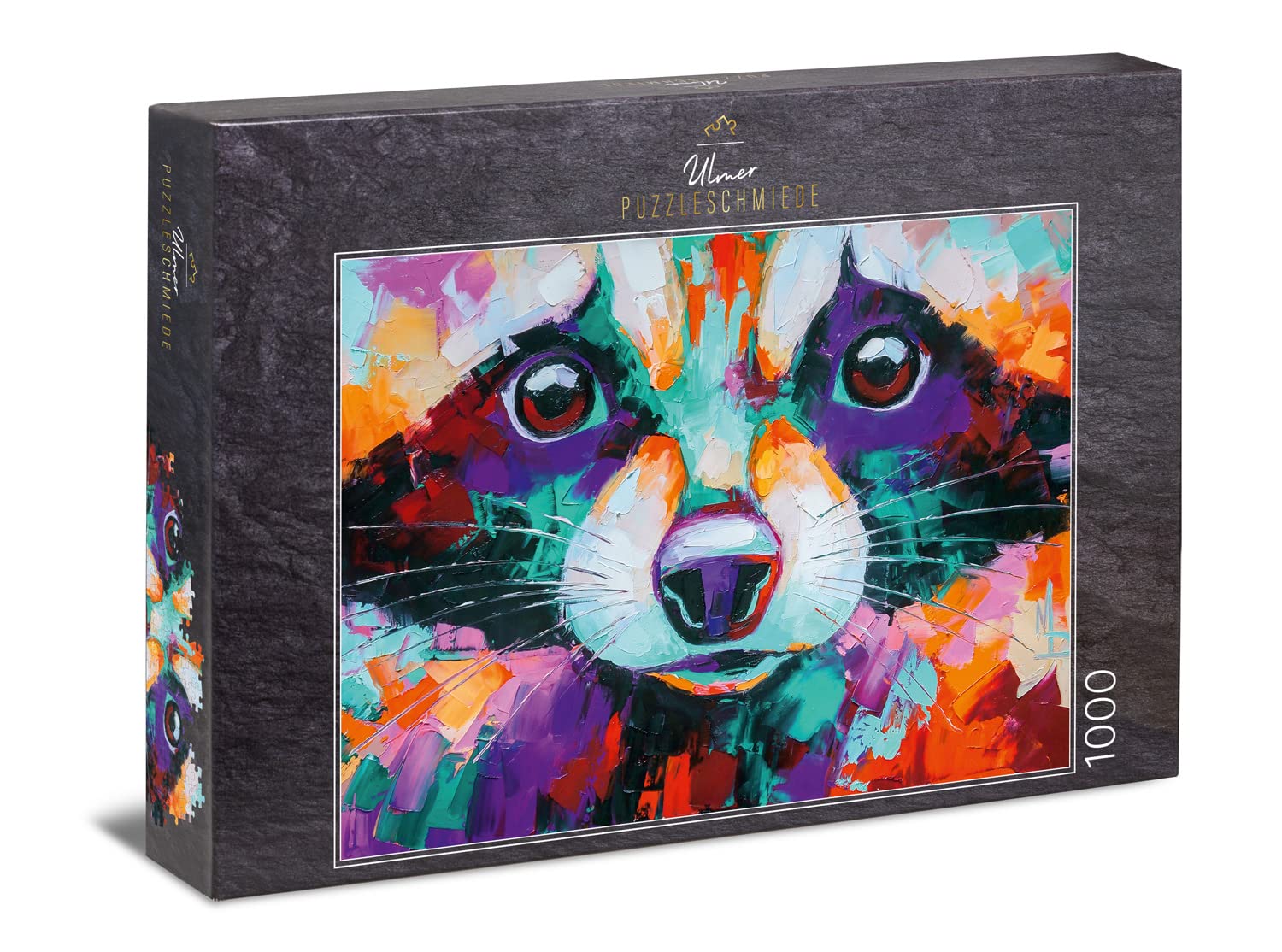 Ulmer Puzzleschmiede - Puzzle "Raccoon" - 1000 pieces jigsaw puzzle - Art motive colourful raccoon as abstract painting