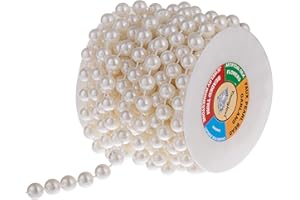 YoungJewl 10mm Pearl Strands,9 Yds of Lvory Fake Beads Garland Spool Roll with Stringed Pearls for Crafting,Wedding Party,Christmas Tree Decoration.