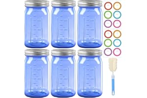 32 oz Vintage Blue Mason Jars with Airtight lids & Bands - 6 Pack Wide Mouth Quart Glass Canning Jar for Food Storage, Fermen