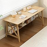 NELYE Extra Long Desk with Bookshelf - Wooden Home