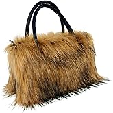 QMFUR Women's Shoulder Handbags Furry Fluffy Fuzzy Faux Fur Tote Bag Satchel Handles Handbag