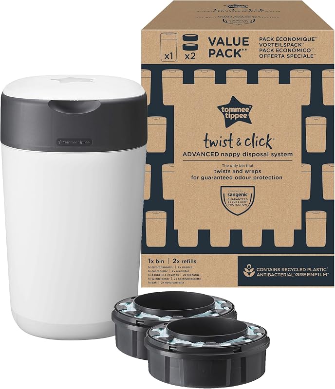 Twist and Click Advanced Windeleimer mit 2 Nachfüllkassetten, garantierter Geruchs- und Keimschutz, großes Fassungsvermögen (Verpackung kann variieren)