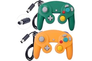 ONE250 2 Pack Classic Shock Joypad Wired Controller, Compatible with Wii NGC Gamecube Game Cube (Green & Yellow)