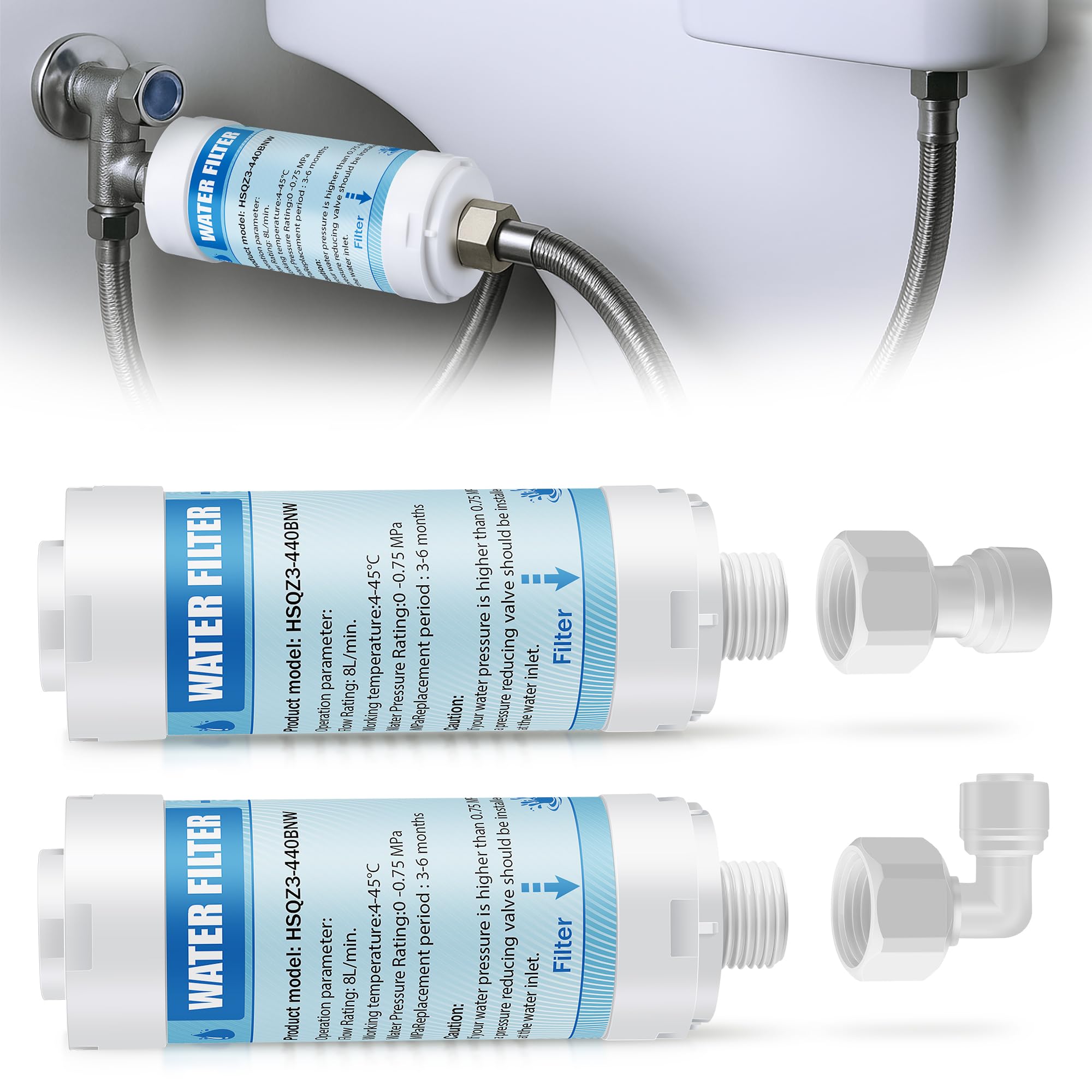 Photo 1 of 2 Pack Bidet Water Filter and Adapter for Electric Bidet Toilet Seats, Reduce Mineral Deposits & Soften Hard Water, Essential Protection for Smart Toilet, Compatible with 1/2", 3/8", 1/4" Hoses