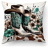 KongMoTree Boots Cowgirl Hat Throw Pillow Cover Retro Western Throw Pillow Cover Soft Flannel Fluffy Couch Pillow Cover for Home Bedroom Living Room Sofa Holiday Festivals Winter Home Decor