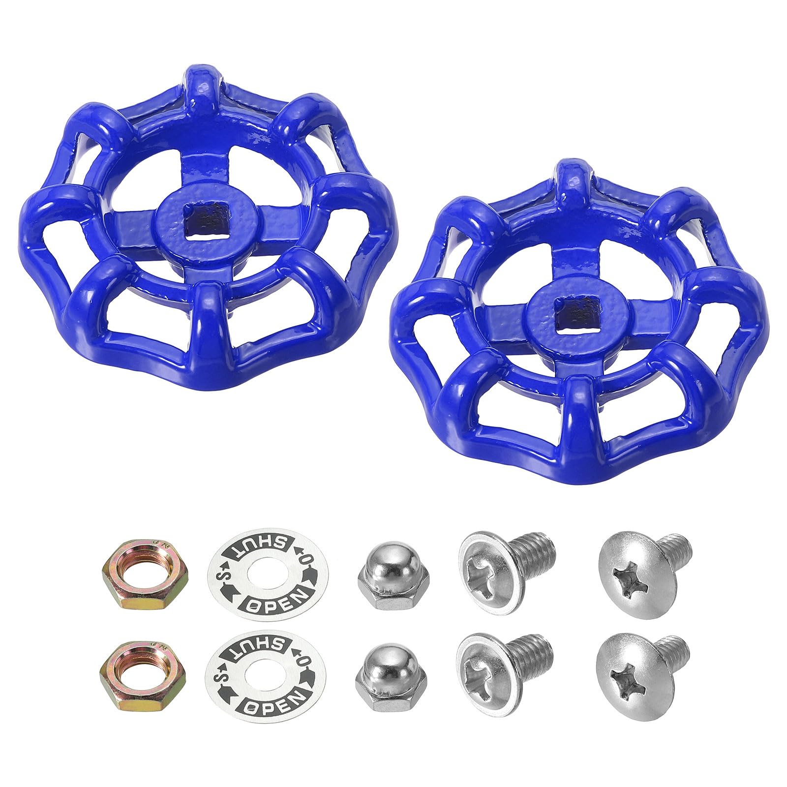 PATIKIL Faucet Handle, Outside, Cast Steel, Painted, Blue, 2 Pack, 7x7mm Square Hole, 64mm Round Handle, Accessories Included