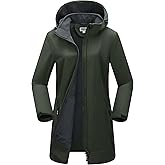 Outdoor Ventures Women's Softshell Jacket with Removable Hood Fleece Lined Windbreaker Insulated Long Warm Rain Jacket