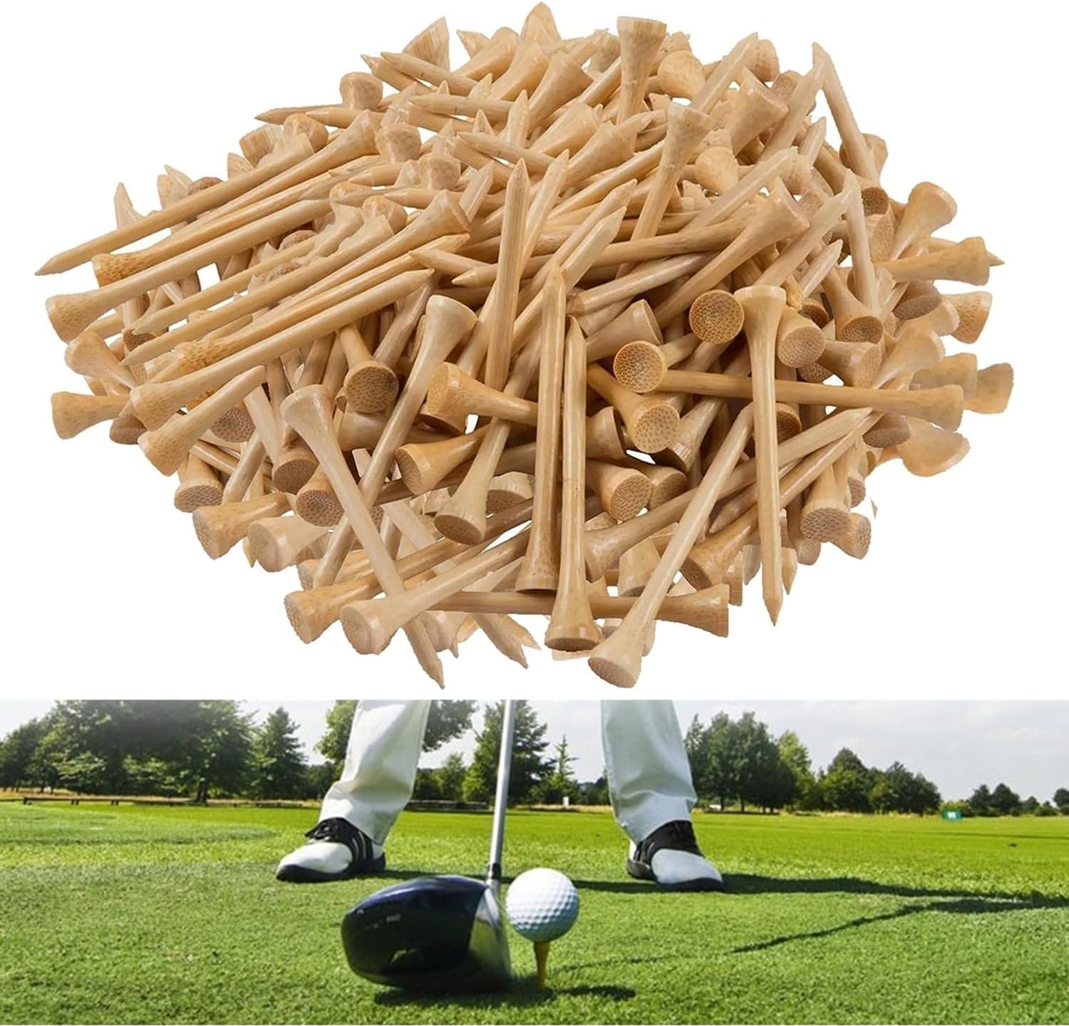 KLLsmDesign Professional Bamboo Golf Tees for Training, 2-3/4 Inch Length,0.2" Diameter,Bamboo Golf Tees Stronger Than Wood Tees, Tall Golf Tees Bulk Reduce Side Spin and Friction （1000 Bulk Bag）