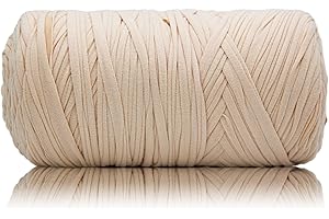 MSyarn 400g T Shirt Yarn, Tshirt Crochet Yarn for Crocheting Bag/Craft Project/Home Decor, 14.1oz/400g, 120yd/113m Crochet with Polyester Spandex Blend Stretch Fabric(Light Beige)