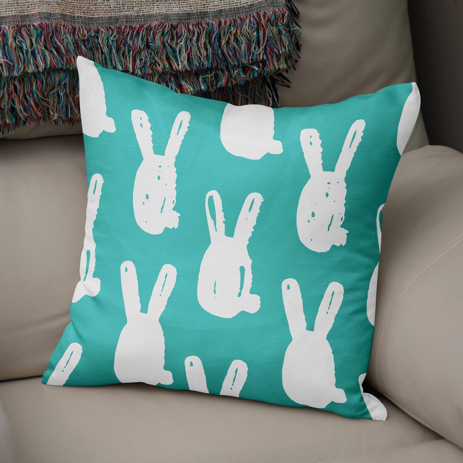 Bonamaison Decorative Cushion Cover Turquoise & White, Throw Pillow Covers, Home Decorative Pillowcases for Livingroom, Sofa, Bedroom, Size: 50x50 Cm - Designed and Manufactured in Turkey