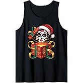 Christmas Sugar Skull Art Woman Santa Hat Festive Design Tank Top