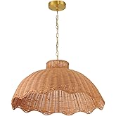 Creative Co-Op 60-Watt Large Scalloped Rattan Pendant Lighting, Natural