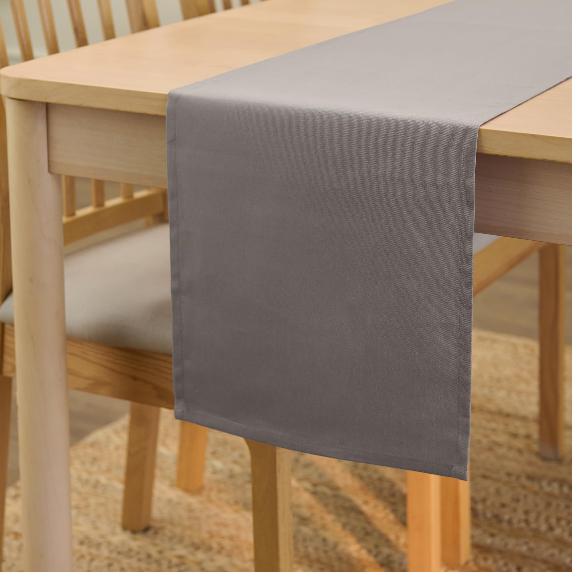 Encasa XO Table Runner 13x91 in Long | Cotton Canvas Fabric | Grey Solid Color | Machine Washable & Durable