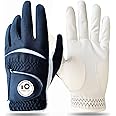 FINGER TEN Golf Gloves Men Left Hand Right Leather with Ball Marker Color Pack, Mens Golf Glove All Weather Grip, Fit Size Small Medium ML Large XL
