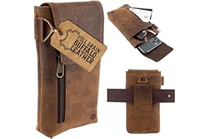 Moonster Leather Phone Holster – Genuine Full-Grain Buffalo Leather Cell Phone Holsters Holster for Large Smartphones Belt Holder - 7”H x 3.5" W