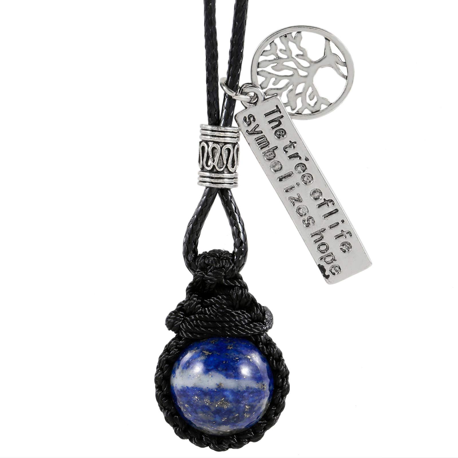 Nupuyai Braided 16mm Lapis Lazuli Round Bead Necklace for Women Men, Tree of Life Healing Crystal Pendant with Adjustable Rope 46-66cm