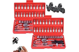 FETNHU Cordless Electric Slim Ratchet Set, Slim Rechargeable Ratchet, Power Ratchet Wrenches, Slim Electric Ratchet 3/8 Drive, Vessel Tools Ratchet Electric, Cordless Ratchet with 45 Adjustment Tools (2PCS)