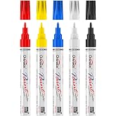 Overseas Oil Based Paint Markers, 5 Colors Fine Tip Permanent Paint Pens | 0.9mm Fine Nib, Waterproof, Quick Dry, Fade Resistant, Assorted Colors Markers for Metal, Rubber, Glass, Wood, Leather, Rock