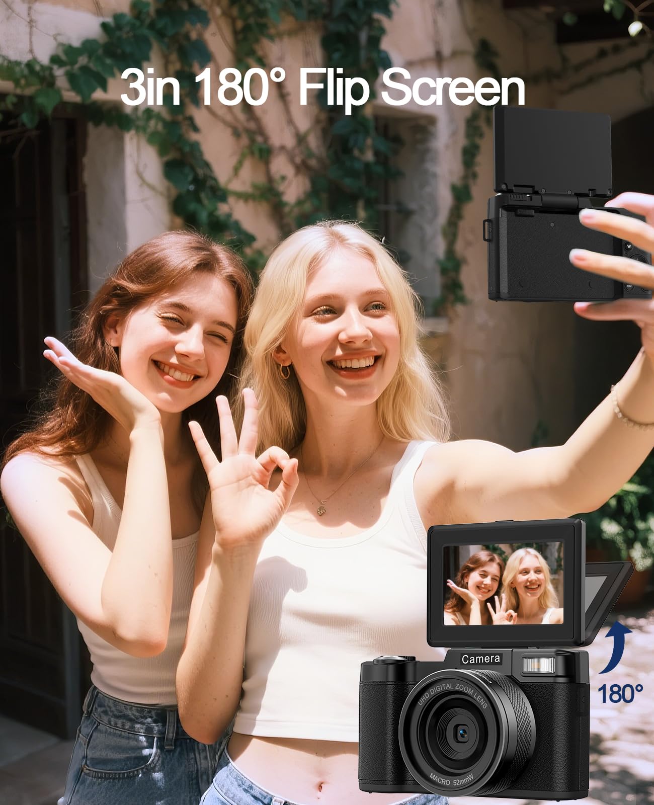 FLATIC Digital Camera with WiFi, 5K 64MP Cameras for Photography with 180° Flip Screen for YouTube, 18X Zoom Autofoucs Vlogging Camera with 64GB Card, Wide & Macro Lens, 2 Batteries, Card Reader