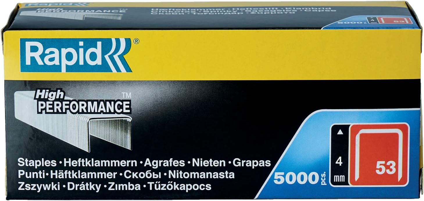 Rapid High Performance Staples, No.53, Leg Length 4 mm, 23808700 - 5000 Pieces, Silver, 5000 Box