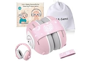 Lilian&Gema 2-in-1 Baby Ear Muffs Noise Protection up to 48 Months - Cute Owl Ear Protection for Infant & Toddler - Baby Airplane/Travel Essentials - Adjustable Noise Reduction Earmuffs, Pink